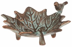 Băcănie metalică Frunză de arțar cu păsăricăRomance, 17 x 16 x 6 cm, cupru