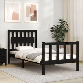 3192395 vidaXL Cadru de pat cu tăblie 3FT, single, negru, lemn masiv