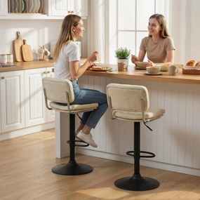 HOMCOM Set de 2 scaune de bar vintage capitonate - rotative, reglabile - suport pentru picioare - tapițerie sintetică cremă | Aosom Romania