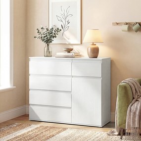 HOMCOM Bufet living, mobilier de depozitare cu 5 sertare, poliță reglabilă și ușă cu închidere silențioasă, 100 x 40 x 80 cm, alb | Aosom Romania