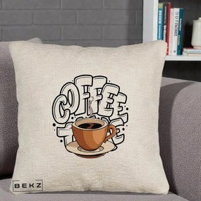 Perna Personalizata COFFEE cu Cana, 40x40 cm, Bej Canapea, Husa Detasabila, Perna Inclusa, BEKZ®