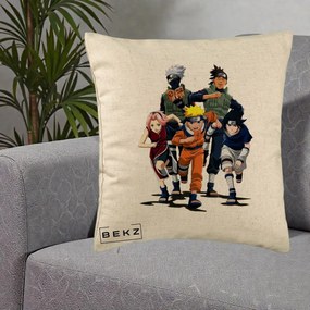 Perna Personalizata Naruto Echipa 7 Kakashi Sensei, 40x40 cm, Bej, Husa Detasabila, Perna Inclusa, BEKZ®