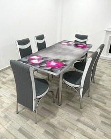Set masa extensibila 130 / 170 x 80 cm cu 6 scaune, model 798