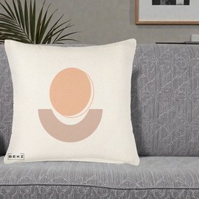 Perna Decorativa Geometric Boho Luna si Disc, 40x40 cm, Crem Reliefat, Husa Detasabila, Perna Inclusa, BEKZ®