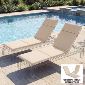 Outsunny Set de 2 perne pentru șezlong, pernă de soare cu 6 prinderi, rezistență UV, 183x53,5x6,5cm, crem | Aosom Romania