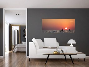 Tablou cu canoiști în apus de soare (120x50 cm)