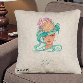 Perna Personalizata Zodie Rac, 40x40 cm, Bej Canapea, Husa Detasabila, Perna Inclusa, BEKZ®