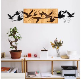 Decorațiune de perete 111x25 cm lemn/metal păsări