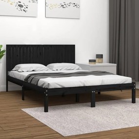 vidaXL Cadru de pat, negru, 200x200 cm, lemn masiv de pin