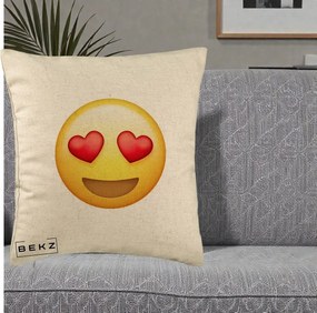 Perna Decorativa Emoji Inimi in Ochi, 40x40 cm, Bej, Husa Detasabila, Perna Inclusa, BEKZ®