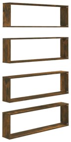 vidaXL Rafturi de perete cub, 4 buc., stejar fumuriu 100x15x30 cm lemn