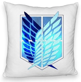 Perna Decorativa Fluffy cu Attack on Titan Symbol, 40x40 cm, Alba, Husa Detasabila, Burduf