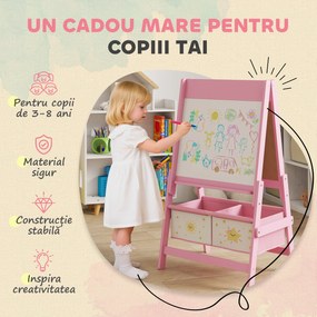 AIYAPLAY Tablă de desen pentru copii 3 în 1 cu rolă de hârtie și 2 coșuri Roz | Aosom Romania