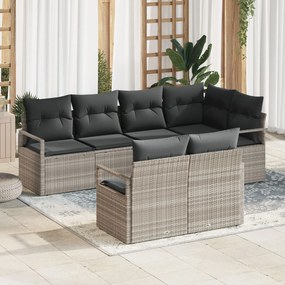 Set de canapele de grădină vidaXL cu 7 piese cu perne gri deschis din ratan poli