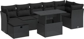 vidaXL Set mobilier de grădină cu perne, 8 piese, negru, poliratan