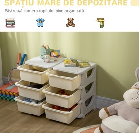 HOMCOM Comodă cu 6 Sertare pentru Copii 3-6 Ani cu Margini Rotunjite, din PP Crem, 75x37x56.5 cm | Aosom Romania