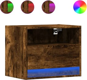 vidaXL Noptieră montată pe perete cu lumini LED, stejar fumuriu