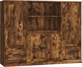 vidaXL Dulapuri înalte, 3 buc., stejar fumuriu, lemn prelucrat