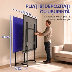 SPORTNOW Masă de Ping Pong Pliabilă cu Roți, Plasă și Palete pentru Interior | Aosom Romania