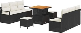 vidaXL Set de canapele pentru grădină cu pernă 9 pcs Negru poliratan