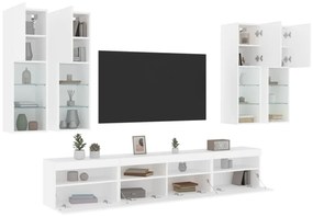 3216771 vidaXL Set comode TV de perete, 7 piese, cu lumini LED, alb