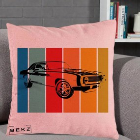 Perna Personalizata Masina Retro Muscle Car Grafic, 40x40 cm, Roz, Husa Detasabila, Perna Inclusa, BEKZ®