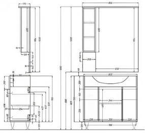 Mobilier complet de baie Bianca Plus 85, culoare stejar sonoma, deschidere pe dreapta