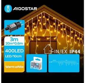 Instalație LED de Crăciun de exterior Aigostar 400xLED/8 funcții 23x0,6m IP44 alb cald