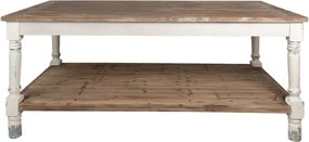 Masă de prezentare shabby chic din lemn, natur, cu raft inferior și picioare strunjite, finisaj alb antichizat, 85 x 200 x 100 cm, „Clarisse”