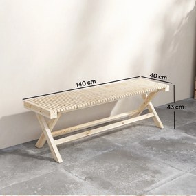 Outsunny Bancă de grădină din lemn masiv, banchetă cu șezut în șipcă, 140 x 40 x 43 cm, lemn natural | Aosom Romania