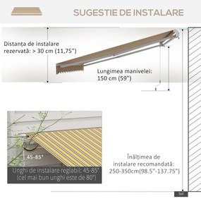 Outsunny Copertină Pliabilă pentru Exterior, Copertină Tip Roll-Up cu Deschidere Manivelă, 350x250 cm, Galben | Aosom Romania
