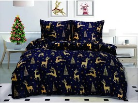 2x Lenjerie de pat din microplus GOLDEN DEER albastru inchis + cearsaf din microplus SOFT 180x200 cm albastru