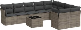 vidaXL Set mobilier de grădină cu perne, 10 piese, gri, poliratan