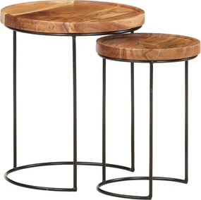 vidaXL Set măsuțe de cafea, 2 piese, lemn masiv de acacia/oțel