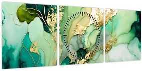 Tablou - Abstractizare verde (cu ceas) (90x30 cm)