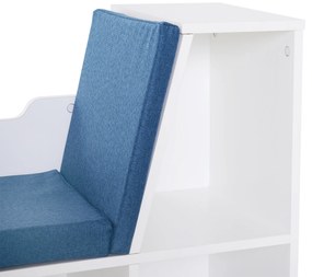 HOMCOM Bibliotecă Bancă 2 în 1 Design Contemporan 6 casete 3 Perne incluse 102L x 30l x 61A cm Alb Albastru | Aosom Romania