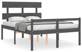 3195333 vidaXL Cadru de pat senior cu tăblie, 140x190 cm, gri, lemn masiv