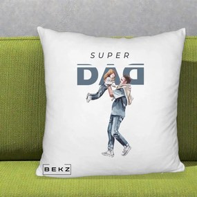 Cadou pentru Tata - Perna Personalizata Super DAD Tata si Fiica, 40x40 cm, Alb Pufos, Husa Detasabila, Perna Inclusa, BEKZ®