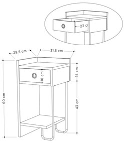 Noptiera Sirius Alb 32x61x30 cm