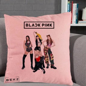 Perna Personalizata K-pop BLACKPINK Fotografie de Grup, 40x40 cm, Roz, Husa Detasabila, Perna Inclusa, BEKZ®