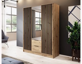 Dulap cu oglindă Neria 155 cm - stejar artisan / negru