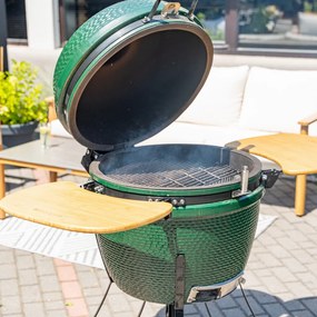 Grătar ceramic pentru cărbuni cu rafturi laterale, grilă de 52 cm