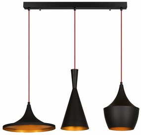 Lustra 3 Becuri Elmas - 3561, Soclu E27, Max. 40W, Culoare Negru / Auriu