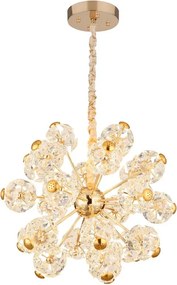 Lustra LED suspendata metal auriu, sticla transparenta FLORIELLA