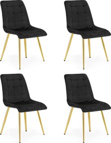 Set 4 Scaune Bucatarie/Dining Spirit Catifea Negru, Picioare Metalice, Finisaj Auriu