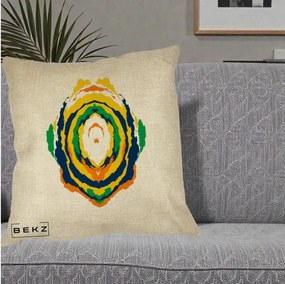 Perna Decorativa Oval Abstract Multicolor, 40x40 cm, Crem, Husa Detasabila, Perna Inclusa, BEKZ®