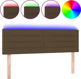 vidaXL Tăblie de pat cu LED, maro închis, 144x5x78/88 cm, textil