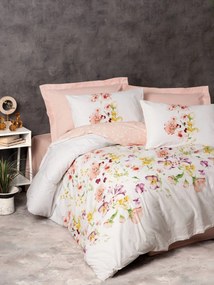 Set lenjerie pat EMMA V2, bumbac, alb/roz pudra, 160x240 cm, cu cearce