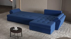 Colțar extensibil dumonde cu ladă de depozitare si sezut confortabil din spuma high-density, Loana XL Royal Albastru 335x185 cm