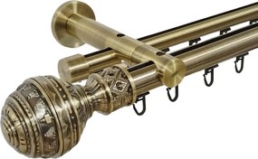 Galerie dublă Betina 25/19 mm aur antic – țeavă profil, prindere perete (Alege marime: 400 cm)